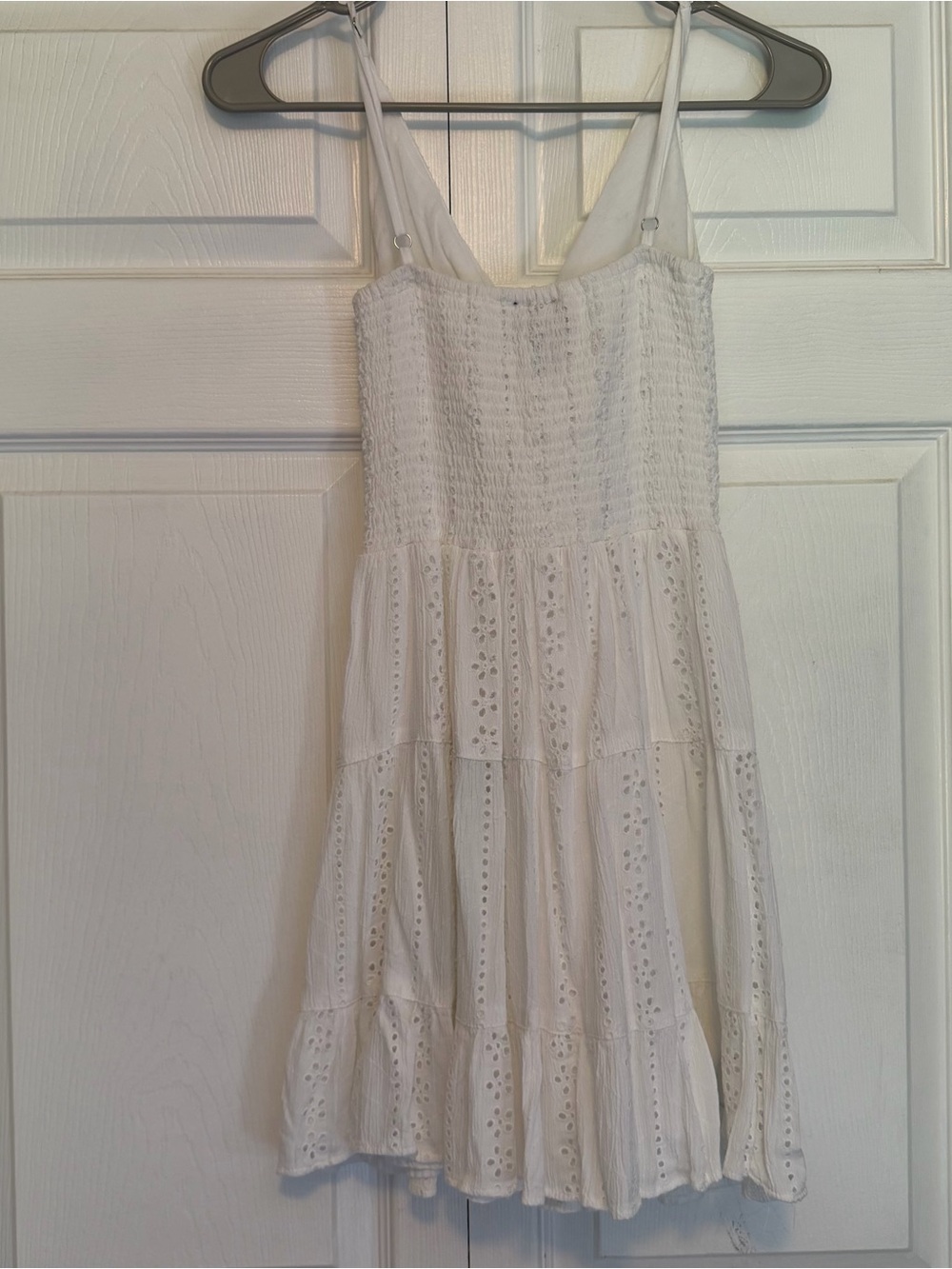 White Eyelet V-Neck Summer Dress - Sleeveless - Picture 4 of 7